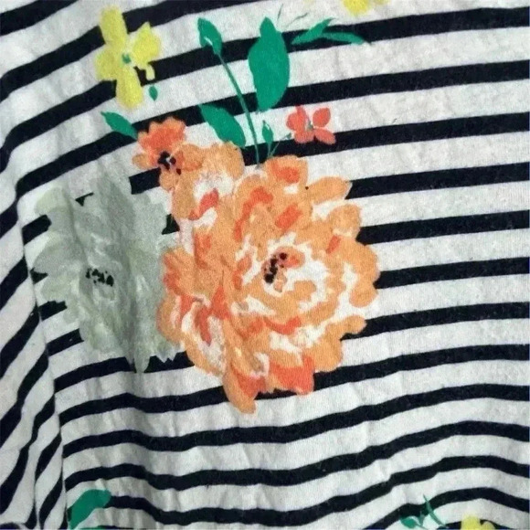 Loft Women's V-Neck Striped Floral T-Shirt Multicolor Size L - Picture 5 of 9